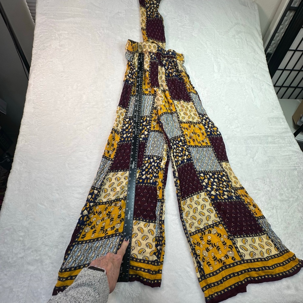 Earthbound Trading Co Jumpsuit Women Size M Multicolor Patchwork Halter Wide Leg - Picture 5 of 12